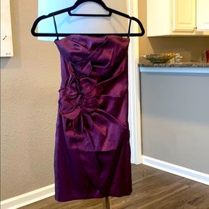Sexy shiny purple dress with flower detail
